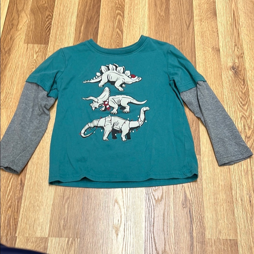 Jumping Beans Layered-Look Christmas Dino Tee Sz 5